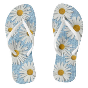 Washed Denim Daisy Blume Blossom - Trendy Fashion Badesandalen