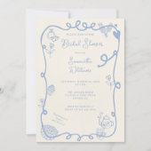 Washed Indigo Scene Doodle Brautparty Einladung (Vorderseite)