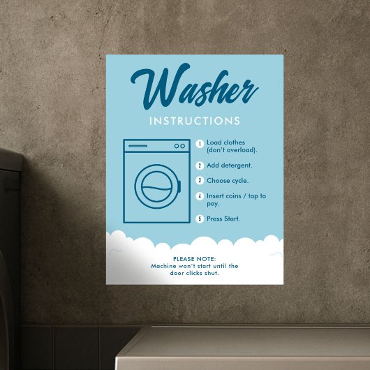 Washer Instructions Modern Laundromat Sign Poster