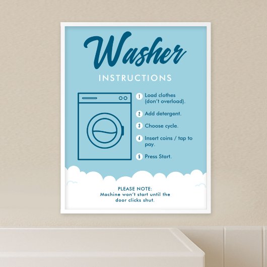 Washer Instructions Modern Laundromat Sign Poster