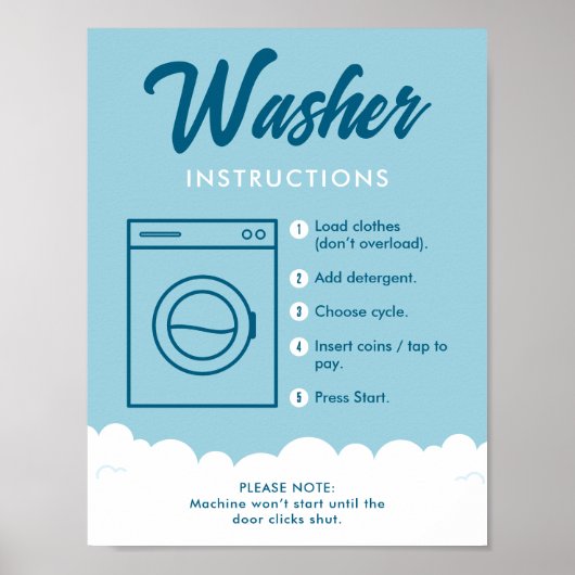 Washer Instructions Modern Laundromat Sign Poster (Vorne)