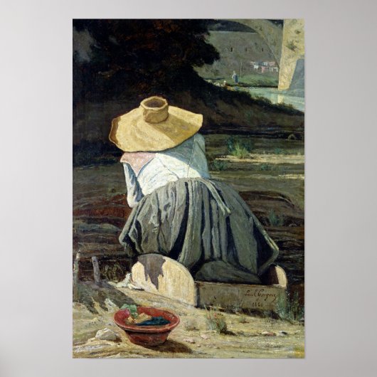 Washerwoman am Fluss, 1860 Poster (Vorne)