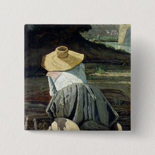 Washerwoman durch den Fluss, 1860 Button