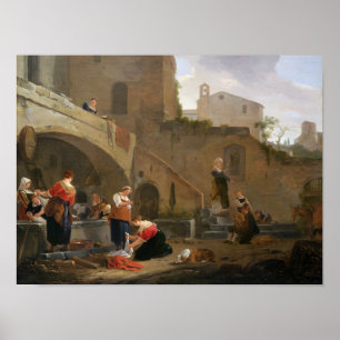 Washerwomen durch einen römischen Brunnen Poster