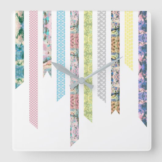 Washi Tape Pastels | DIY & Crafts | Ribbon Strips Quadratische Wanduhr (Vorderseite)