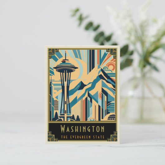 Washington | Art Deco Postkarte (Stehend Vorderseite)
