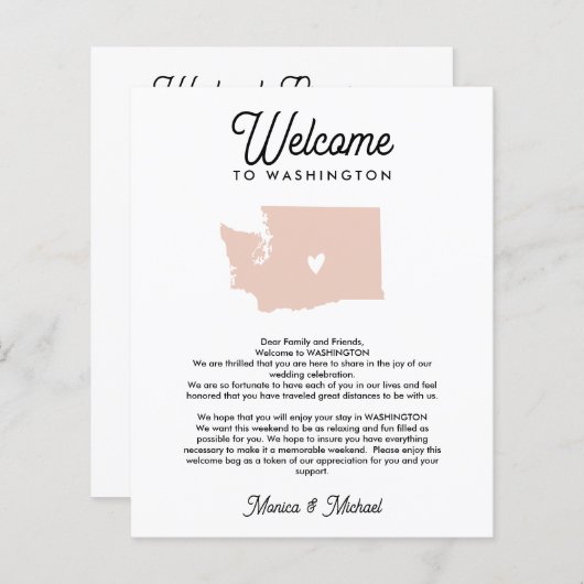 WASHINGTON Begrüßungsbrief IRGENDWELCHE FARBE (Vorne/Hinten)