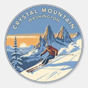 Washington Crystal Mountain Skier Skifahren Runder Aufkleber