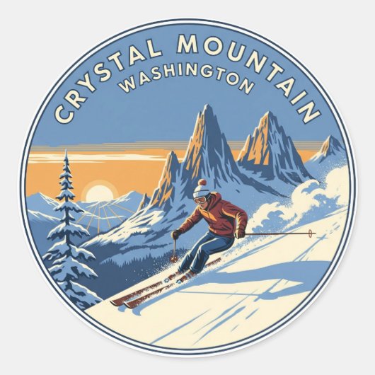 Washington Crystal Mountain Skier Skifahren Runder Aufkleber (Vorderseite)