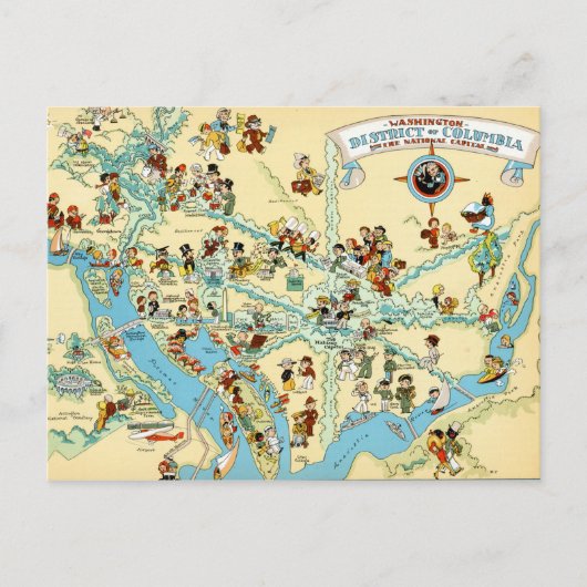 Washington, D.C. Funny VintageMap Postkarte (Vorderseite)