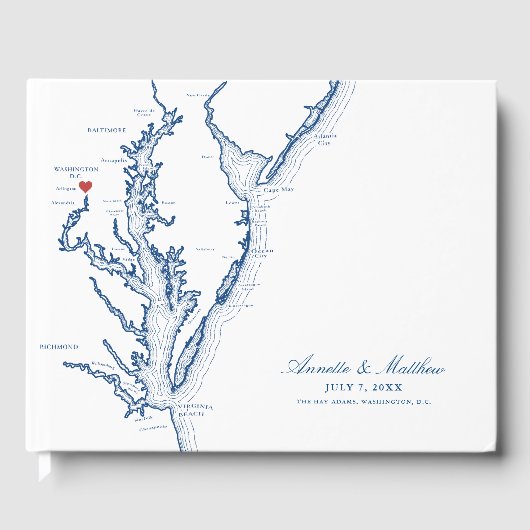Washington D.C. Karte Elegant Navy Blue Wedding Gästebuch (Vorderseite)