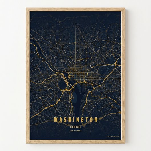 Washington D.C. Karte Gold Druck Poster Wandkunst 