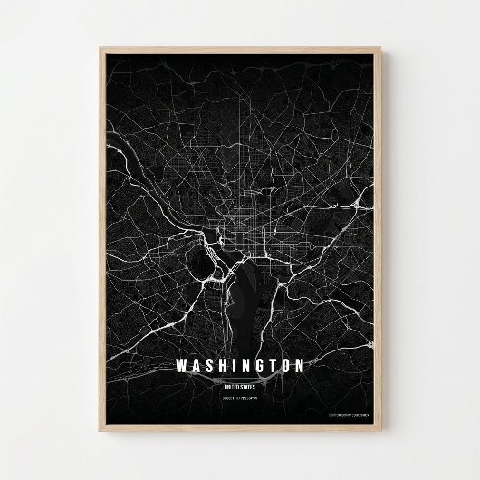 Washington D.C. Map Noir Druck Poster Wandkunst Ge