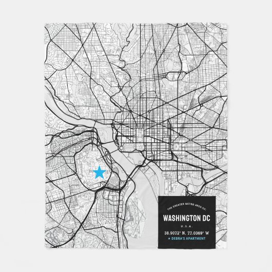 Washington, D.C. Stadtplan + Ort markieren Fleecedecke (Vorderseite)