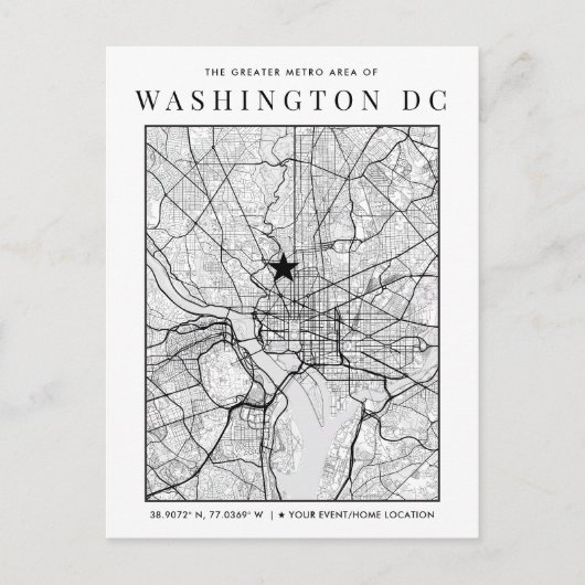 Washington, D.C. Stadtplan + Ortskennzeichen Postkarte (Vorderseite)
