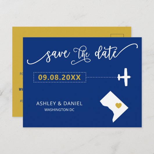Washington D.C. Wedding Save the Date Map Postcard Postkarte (Vorne/Hinten)