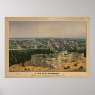 Washington DC 1852 Antike Panoramakarte Poster