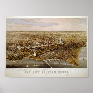 Washington DC 1880 Antike Panoramakarte Poster