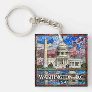 Washington DC Buntglas-Wahrzeichen Stadtlandschaft Schlüsselanhänger