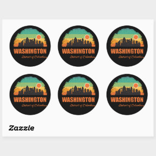 Washington DC City Skyline Vintage Retro Sonnenunt Runder Aufkleber