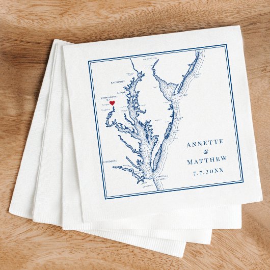 Washington DC Elegant Navy Blue Map Wedding Serviette
