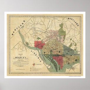 Washington DC Environs Map von Silversparre 1887 Poster