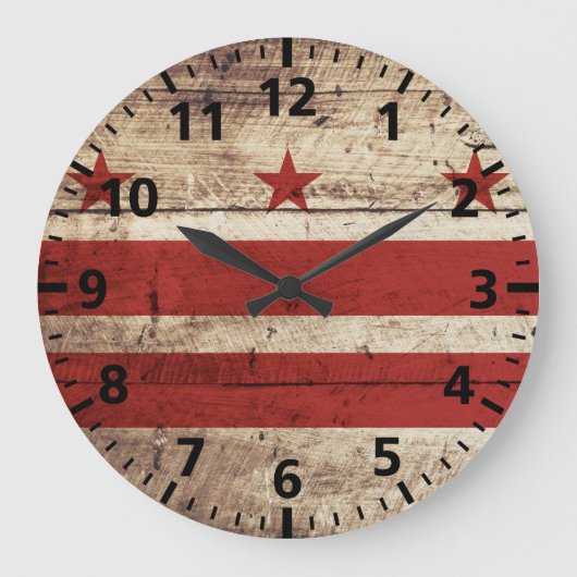 Washington DC Flagge für Old Wood Grain Große Wanduhr (Vorderseite)