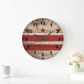 Washington DC Flagge für Old Wood Grain Große Wanduhr (Zuhause)