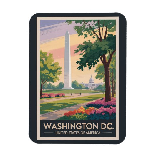 Washington DC Illustration Travel Art Vintag Magnet (Vertikal)