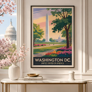 Washington DC Illustration Travel Art Vintag Poster