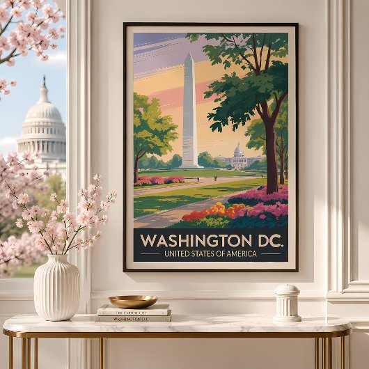 Washington DC Illustration Travel Art Vintag Poster