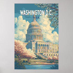 Washington DC Kapitol Reise Kunst Vintage Poster