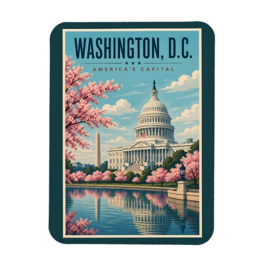 Washington DC Kirschblüten Illustration Reise Magnet (Vertikal)