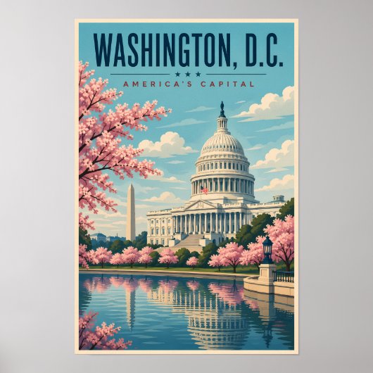 Washington DC Kirschblüten Illustration Reise Poster (Vorne)
