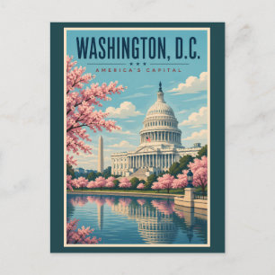 Washington DC Kirschblüten Illustration Reise Postkarte