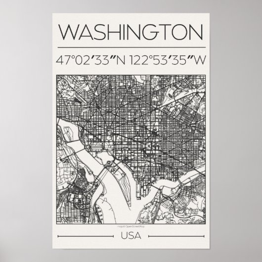 Washington DC Kohle Stadtkarte Poster ModernUrban (Vorne)