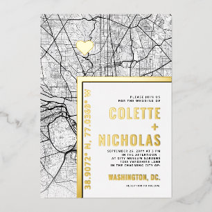 Washington, DC Liebe Locator Städtische Hochzeit Folieneinladung