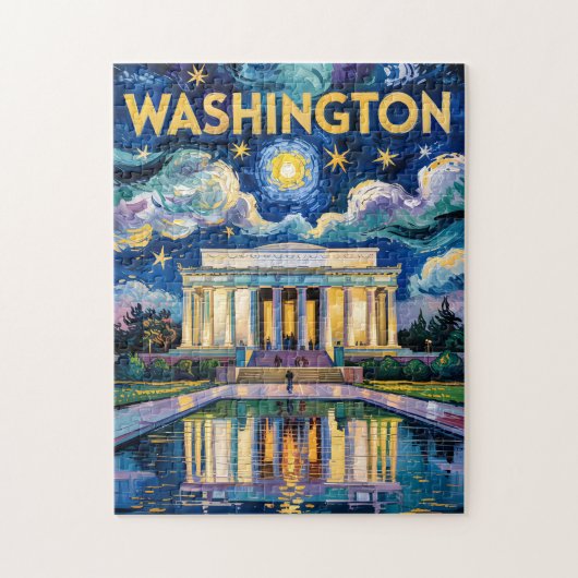 Washington DC Lincoln Memorial Lebendiges Van Gogh Puzzle (Vertikal)