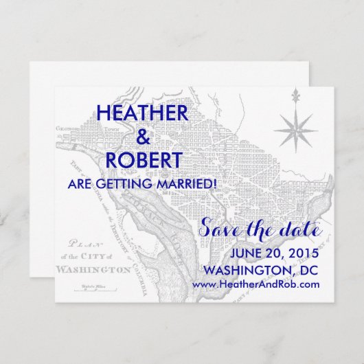 Washington DC Map Save the Date (graue Karte) (Vorne/Hinten)