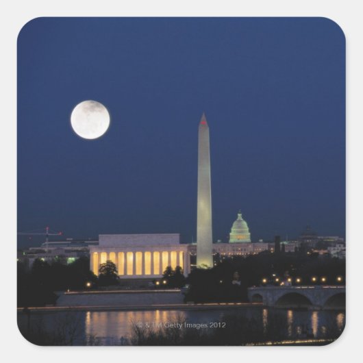 Washington DC nachts Quadratischer Aufkleber (Vorderseite)