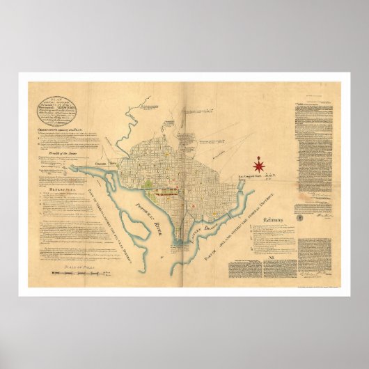 Washington DC Plan Karte von L'Enfant 1791 Poster (Vorne)