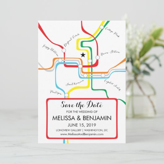Washington DC Save the Date Metro Map (Stehend Vorderseite)