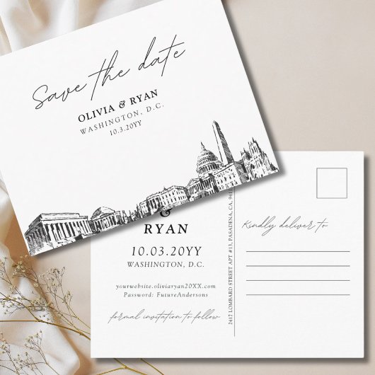 Washington DC Save the Date Postcard Wedding Postkarte