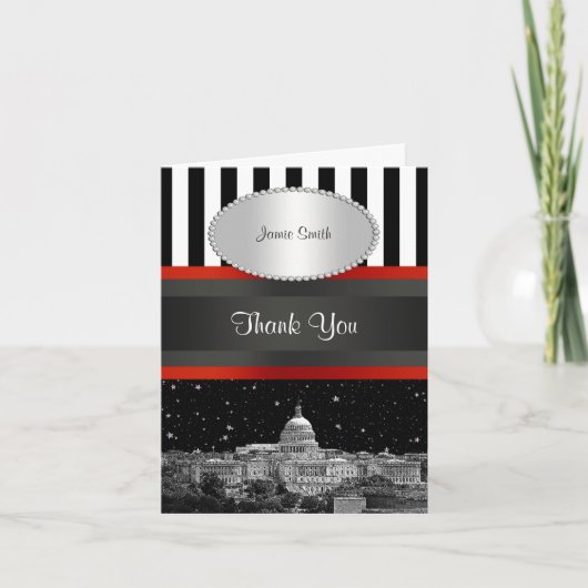 Washington DC Skyline Blk Wht Stripe P Vielen Dank Dankeskarte (Vorderseite)