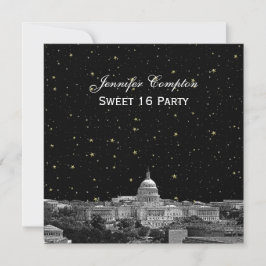 Washington DC Skyline Etch Starry DIY SQ Sweet 16 Einladung