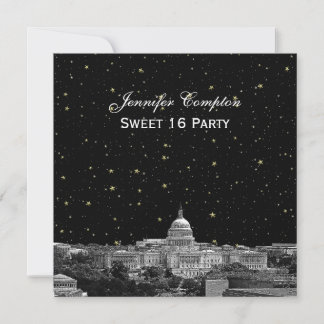 Washington DC Skyline Etch Starry DIY SQ Sweet 16 Einladung