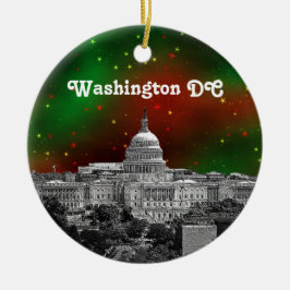 Washington DC Skyline Green Starry Sky Xmas Keramik Ornament