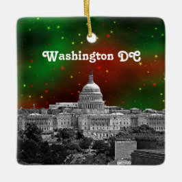 Washington DC Skyline Green Starry Sky Xmas Keramikornament