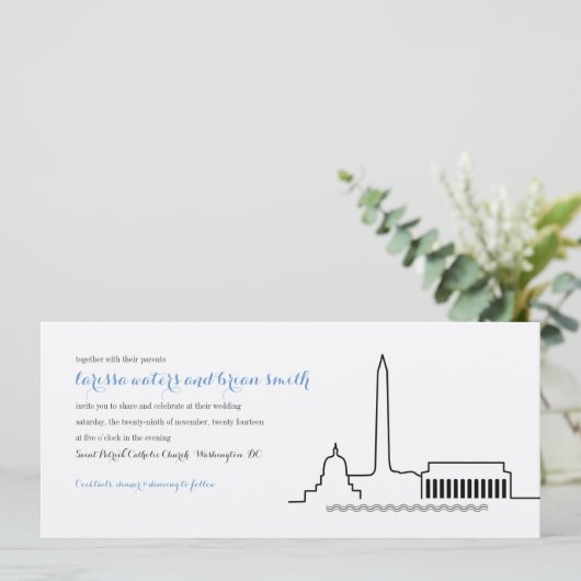 Washington DC-Skyline-Hochzeits-Einladung Einladung (Stehend Vorderseite)
