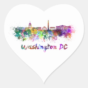 Washington DC skyline im Watercolor Herz-Aufkleber
